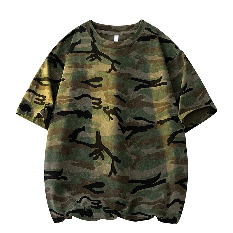 Retro Camouflage Short T High Quality Round Neck Daily Fitness Wear-resistant Men Middle-sex Couple Loose Short-sleeved T-shirt