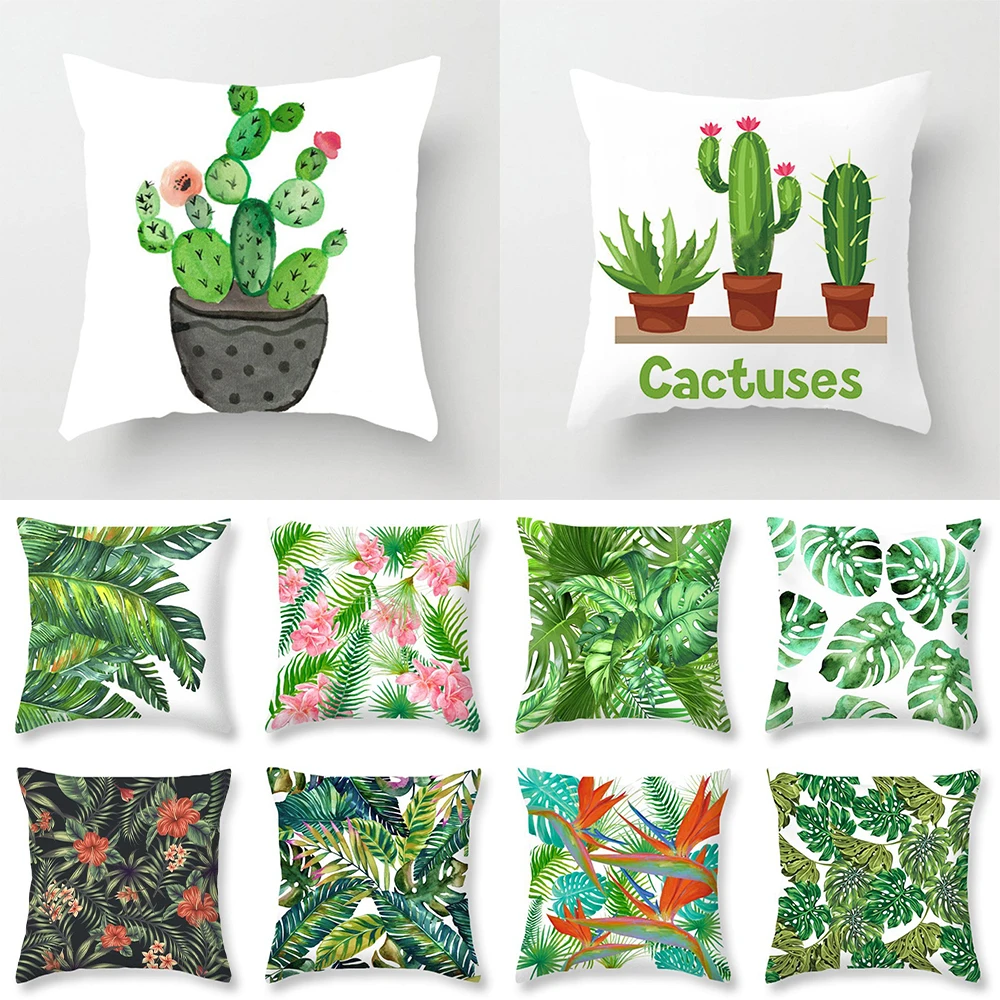 

Tropical plant leaf printed pattern pillowcase cushion cover home living room sofa car decoration