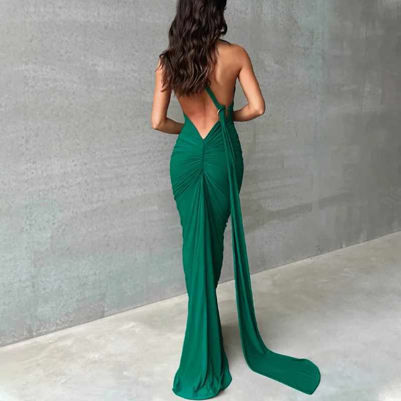 Hugcitar One Shoulder Backless Adjustable Scarf Loop Ruched Sexy Maxi Dress Women Elegant Y2K Streetwear Festival Outfit 272 Sd16a0827a2724ddca0b7b481cb4a16f3M
