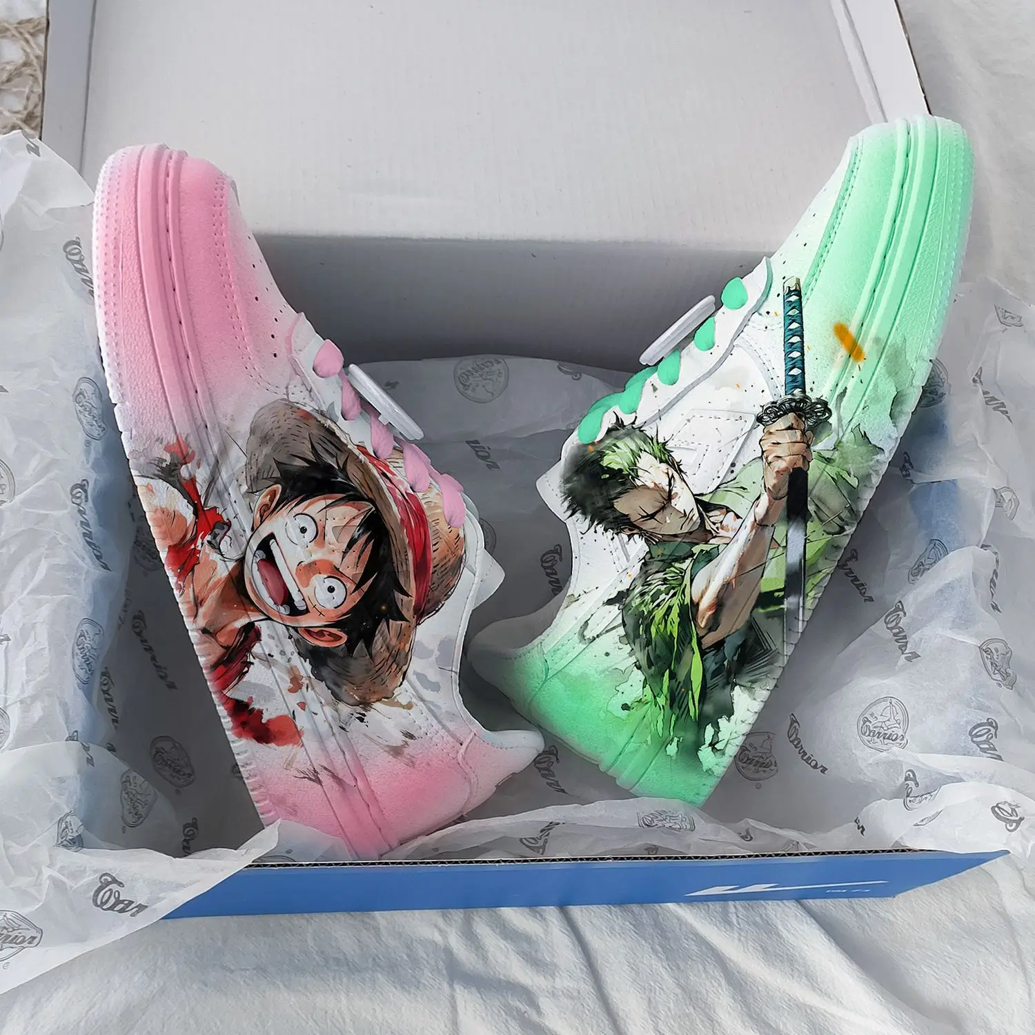 Pink Green Gradient Anime Print High Top Sneakers Lace-Up Casual Canvas Shoes Unisex Streetwear Skateboarding Footwear for Fans