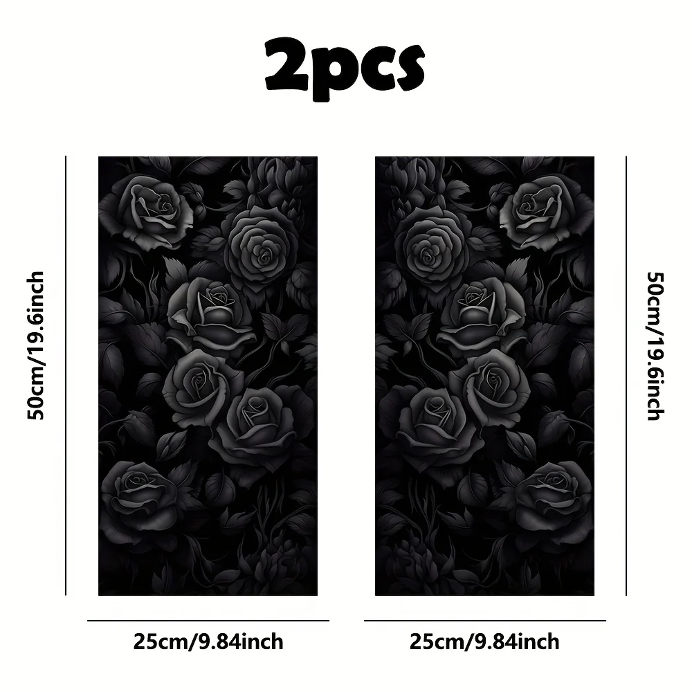 Two-Piece Black Rose Car B-Pillar Sticker, Matte Glossy, Seamless, Waterproof and Scratch-Resistant Flower Pattern, One-Time Use