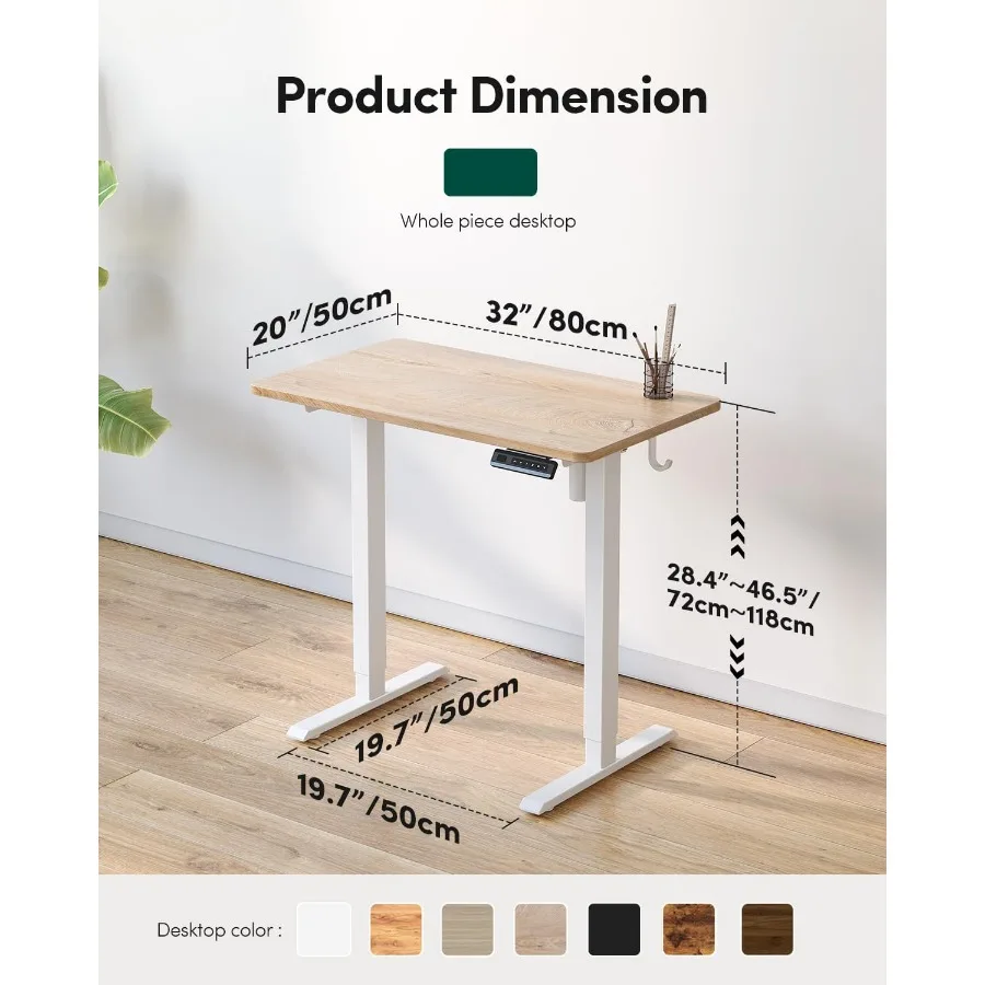 مكتب قائم بارتفاع قابل للتعديل من قطعة واحدة للاستخدام المكتبي المنزلي مقاس 32 × 20 بوصة مكتب كمبيوتر قائم كهربائي مع 4 إعدادات مسبقة للذاكرة #3
