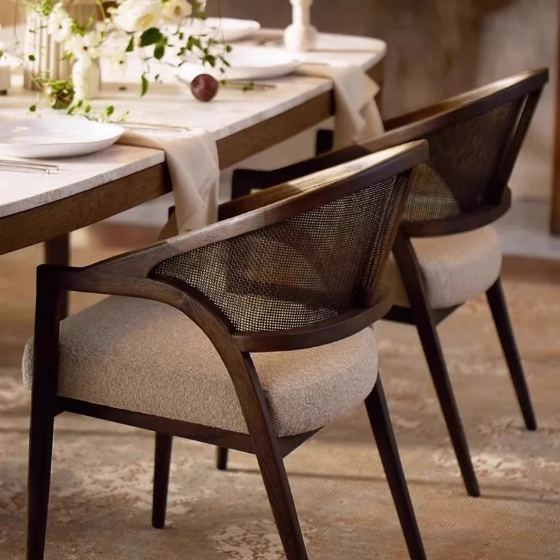 

Retro solid wood dining chair household small apartment restaurant rattan dining chair antique hotel homestay back armrest chair