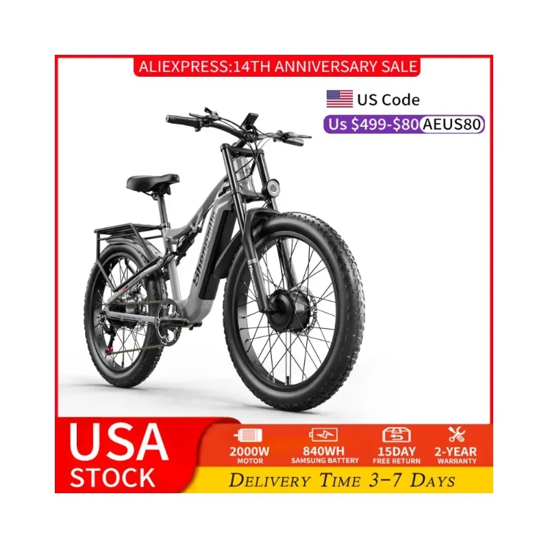 

SH S600 Adult Lithium Battery Electric Bicycle with Two Motors 2000W48V17.5AH 26 Inch Wide Tyre Mountain Ebike Brushless Motor