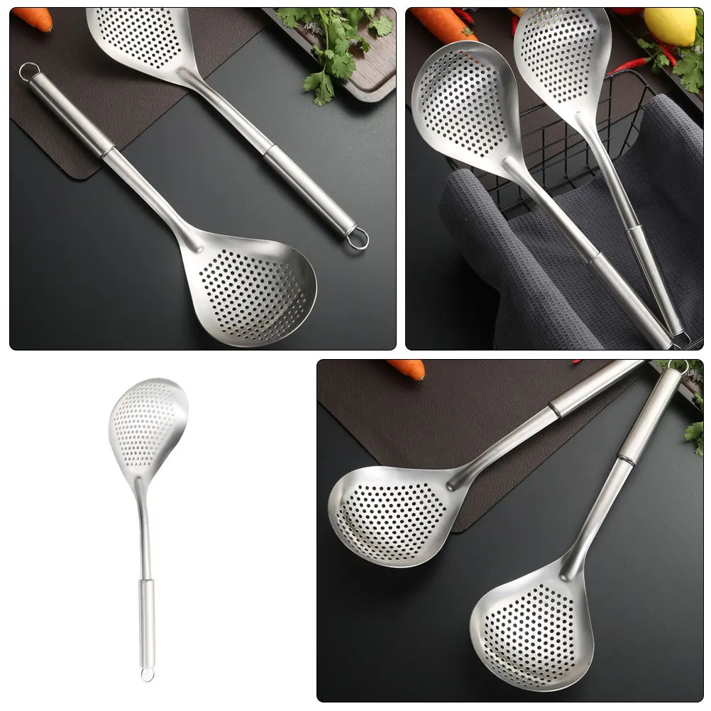

Stainless Steel Strainer Spoon Long Handle Heat Resistant Kitchen Tool Pasta Colander Metal Filter Spoon