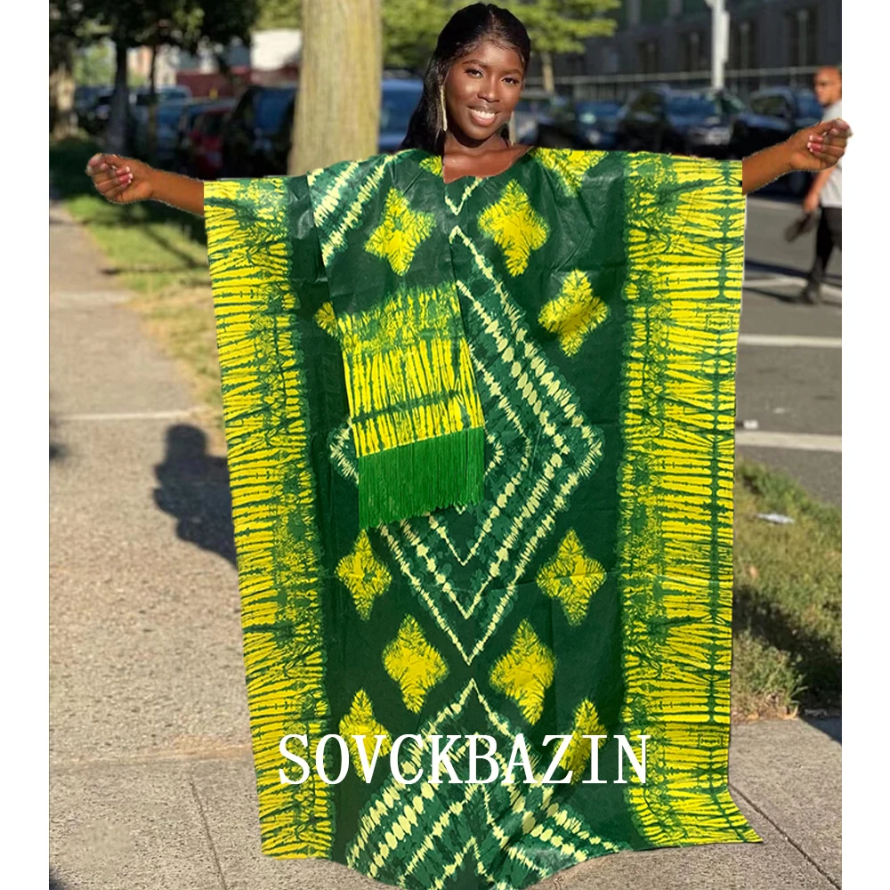 

African Dress For Women With Scarf Shawl Printing Riche Bazin Nigerian Traditional Wedding Party Dashiki Robe For Wedding Cloth