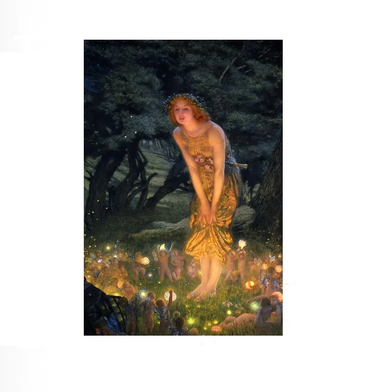 Laminated Edward Robert Hughes Midsummer Eve Realism Romantic Artwork Woman , Art Picture Print Canvas Poster Home Wall Decor