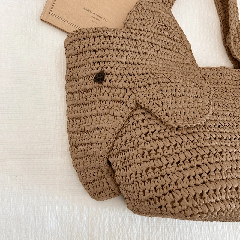 Elefantenförmige Raffia Handgewebte Strohtasche, Damen Schultertasche, Sommer Strand Urlaub Seaside Casual Tragetasche, Leichtgewichtig – Detail 3