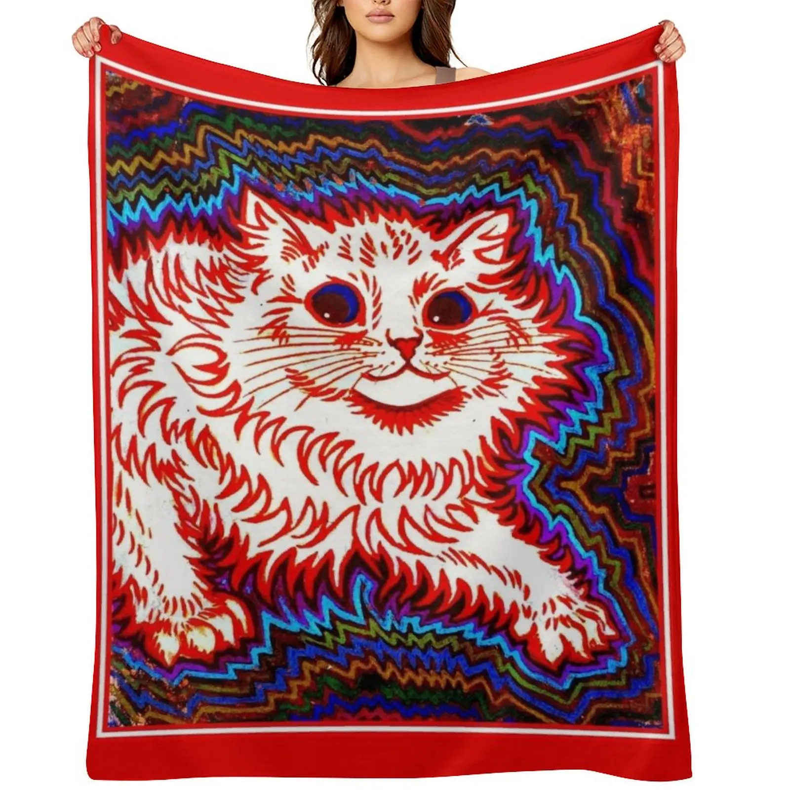 

ORANGE CAT : Vintage Louis Wain Abstract Psychedelic Print Throw Blanket For Sofa Thin Thins Sleeping Bag Tourist Blankets