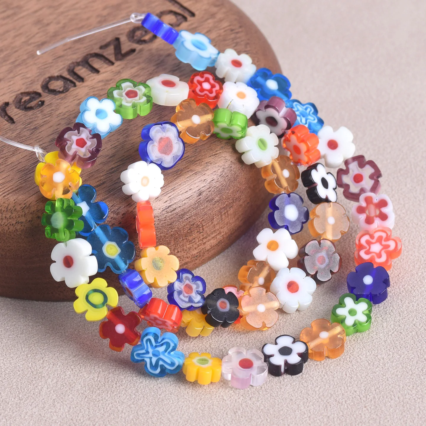 

1 Strand 40CM 45PCS~55PCS Flower Shape 7mm~9mm Handmade Millefiori Glass Loose Beads For Jewelry Making DIY Crafts Findings