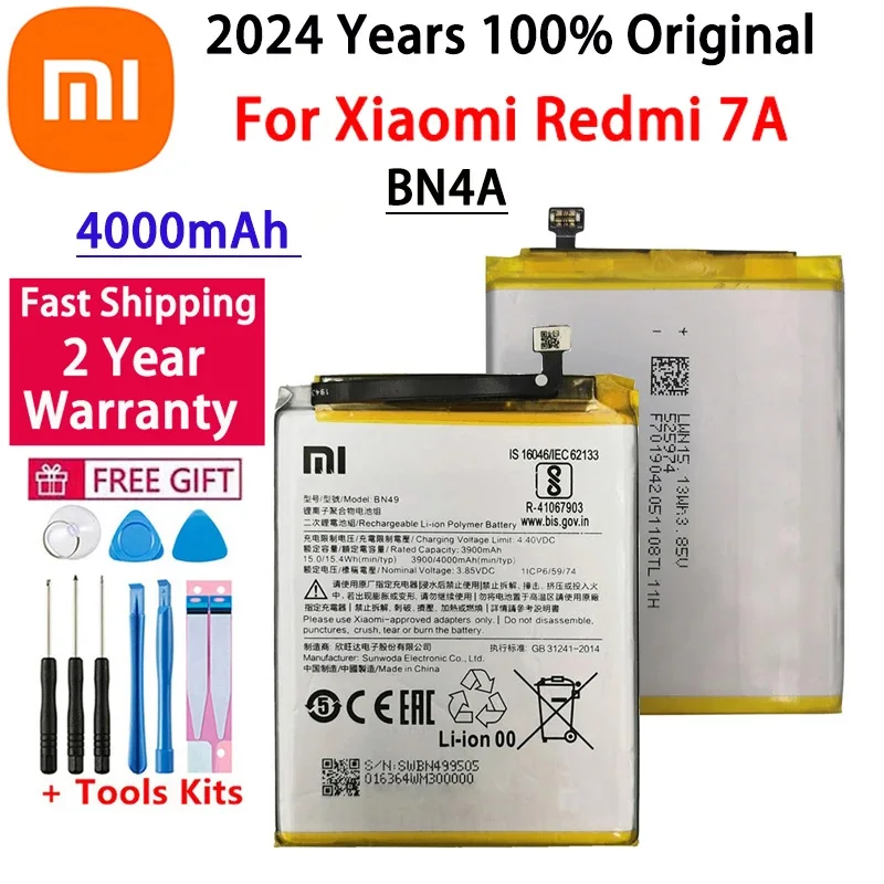 

100% Original Replacement Battery BN49 For Xiaomi Redmi 7A 100% New Authentic Phone Battery 4000mAh +Tools Fast Shipping