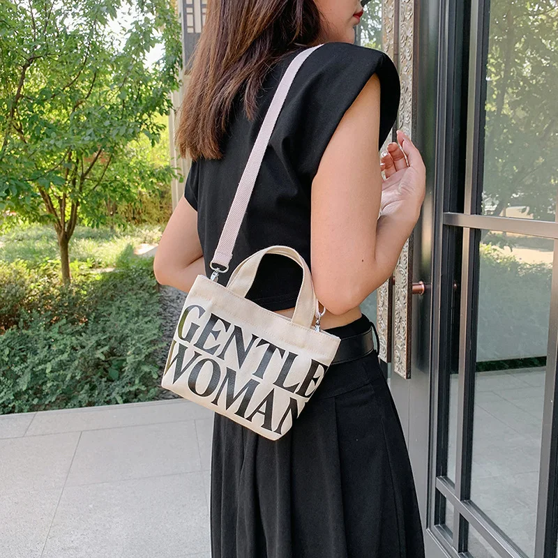 Large Capacity 2024 New Versatile One Shoulder Shopping Bag Canvas Commuter Tote Letter Bag Gentle Woman