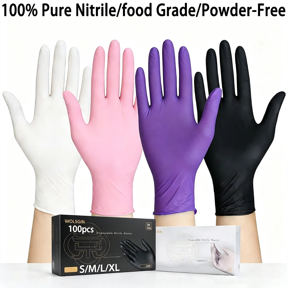 20/50/100/200/400pcs Disposable Pure Nitrile Gloves, suitable for kitchen cleaning, hairdressing, and pet care.High Elasticity