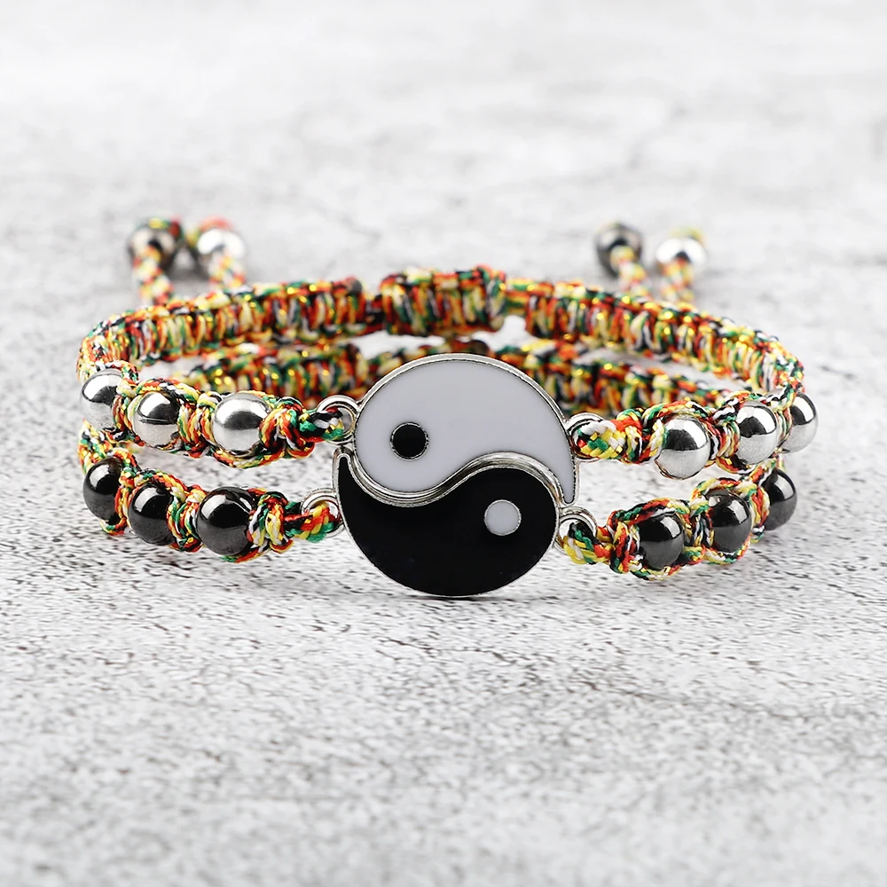 Tai Chi Yin Yang Couple Bracelet Adjustable Size Matching Lover Black & White Braided Bracelets & Bangles Friends Jewelry Gifts