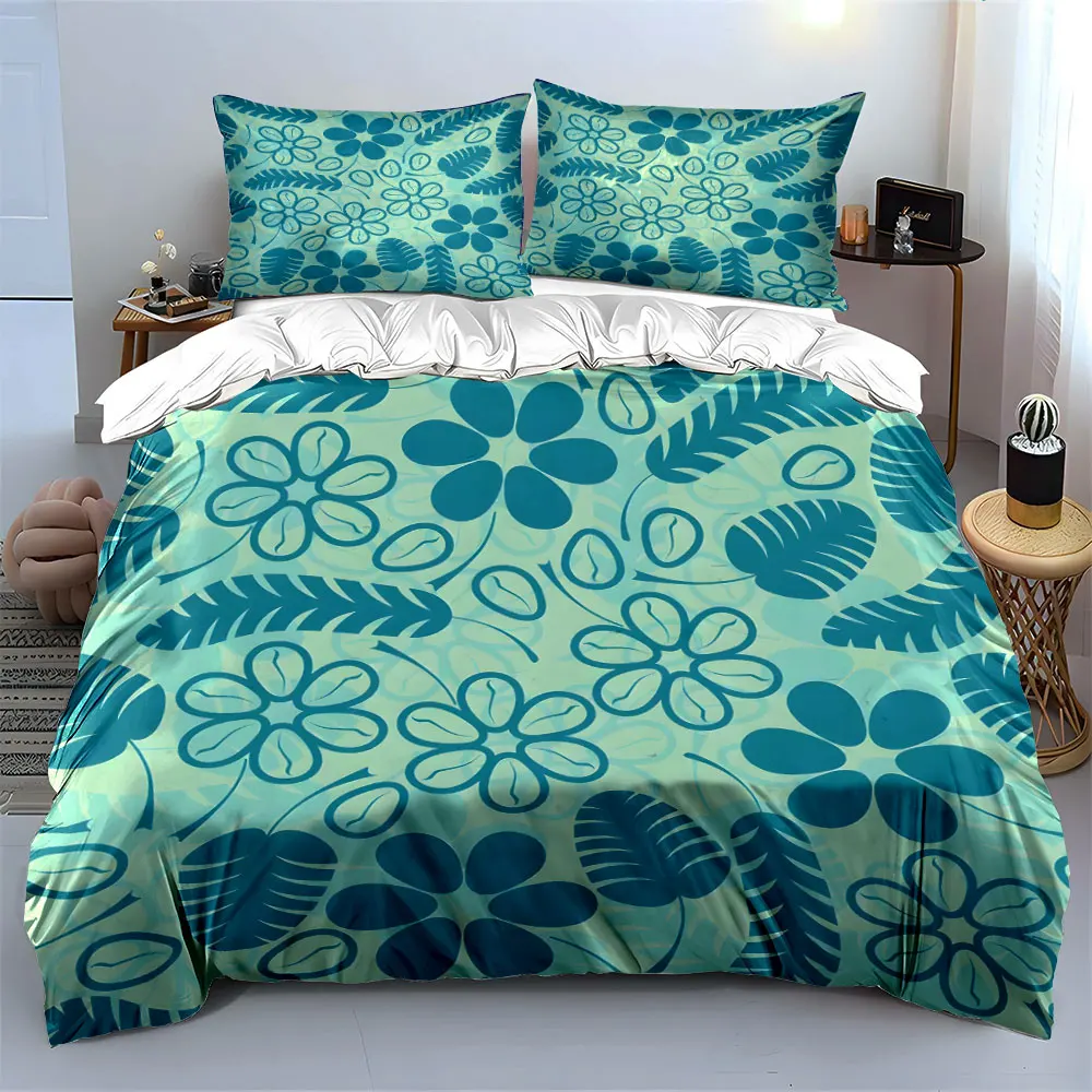 Blue floral and leaf pattern background Bedding Set 1 Duvet Cover 2 Pillowcases for Adult and Children Luxury Gift Full Size