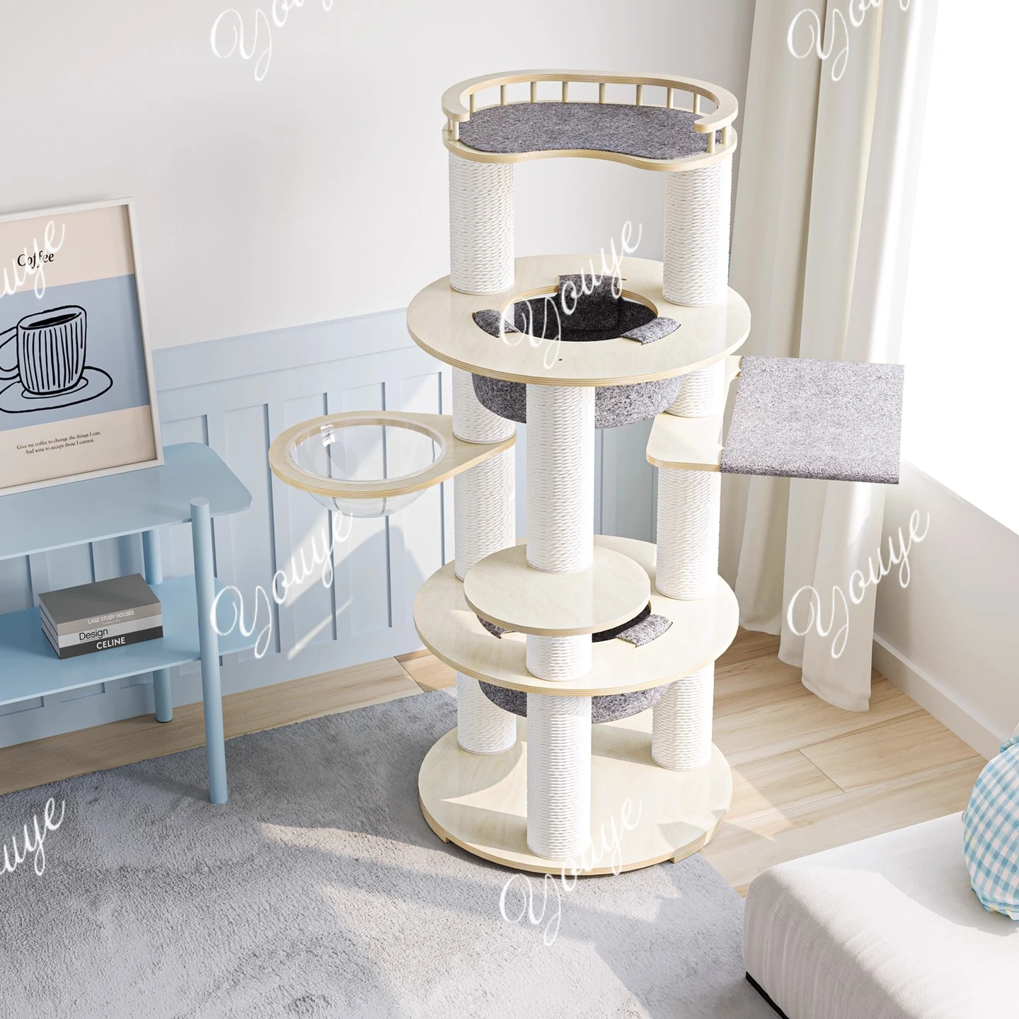 Cat climbing frame, cat nest tree integrated, large multi-layer solid wood plank frame, wooden for all seasons