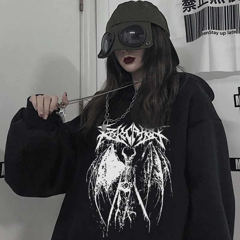 

Fashion High Street Hip-Hop Y2k Clothes Women Sweatshirt Casual Oversize Harajuku Autumn Gothic Devil Letter Hooded Sweatshirt