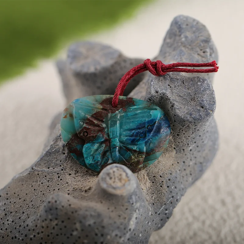 Multi-Color Chrysocolla Semi-precious stones Carving Pendant for Necklace Stone Fashion Natural Jewelry Size：30x22x5mm 4g