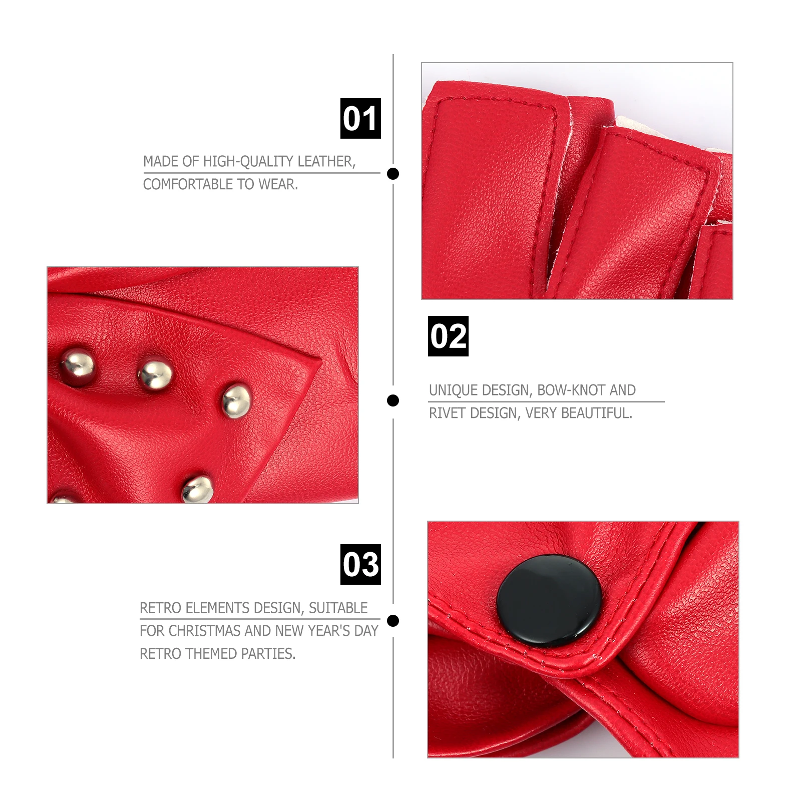 

Bow Knot Rivet Gloves High-quality Half-finger Retro Christmas Party Gift Functional Accessories Stage Glove
