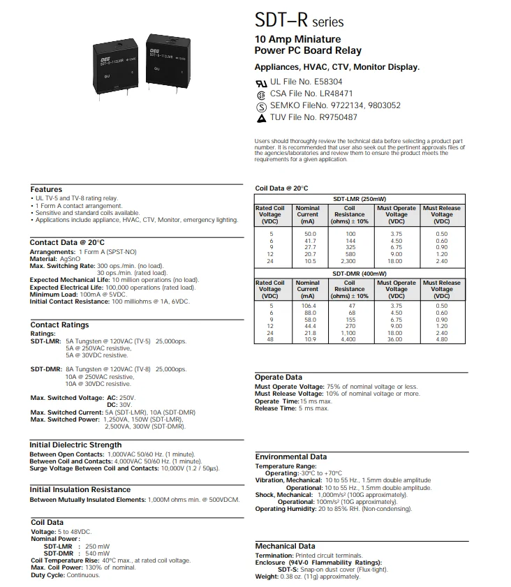 SDT-S-109MR = SDT-S-109LMR2 SDT-S-109LMR DIP-4 10A 9VDC Power Relay original New