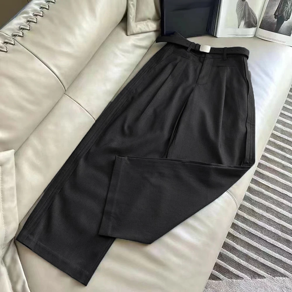 TWOTWINSTYLE Elegant Slimming Solid Pants For Women High Waist Spliced Pockets Autumn Vintage Draped Trousers Female KPA548513