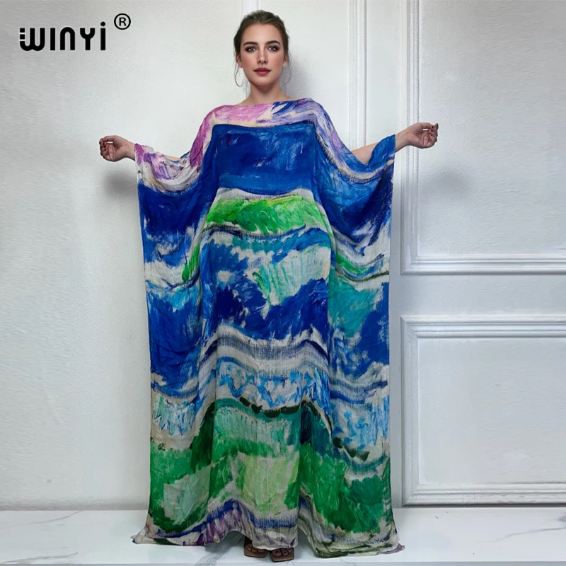 Sukienka plażowa WINYI Africa designerska bluzka wakacje sukienka muzułmańska kobiet modny nadruk kobiet kaftan abayas dubai luksus