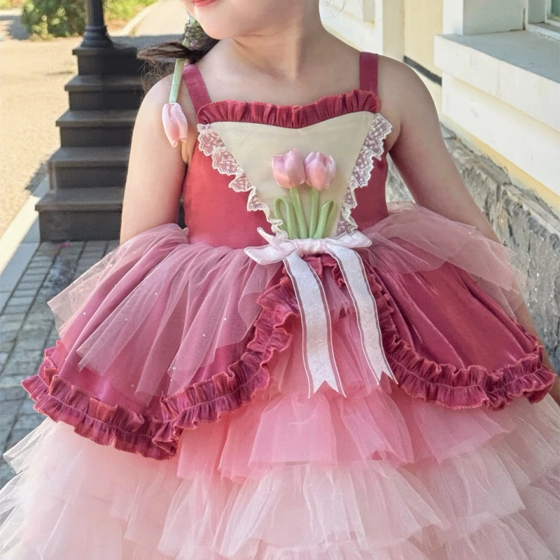 robe-de-princesse-a-bretelles-spaghetti-pour-enfants-jupe-tutu-en-tulle-superpose-rose-ombre-avec-dentelle-et-nœud-pour-fete-d'anniversaire-de-tout-petits