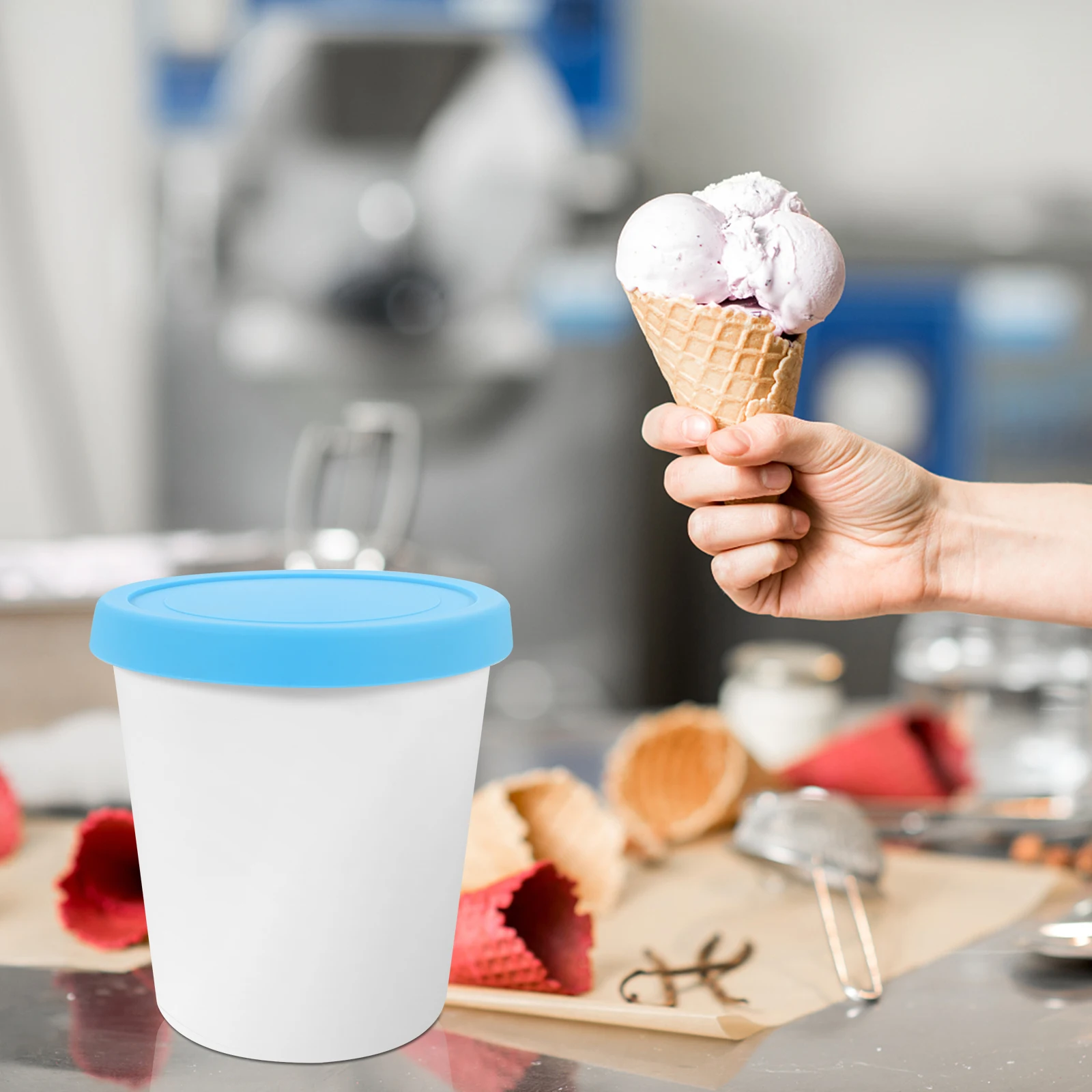 

Ice Cream Bucket Containers Reusable Food Cups Leak Free Silicone Lid Dessert Freezer Yoghurt Safe Practical Stackable Storage