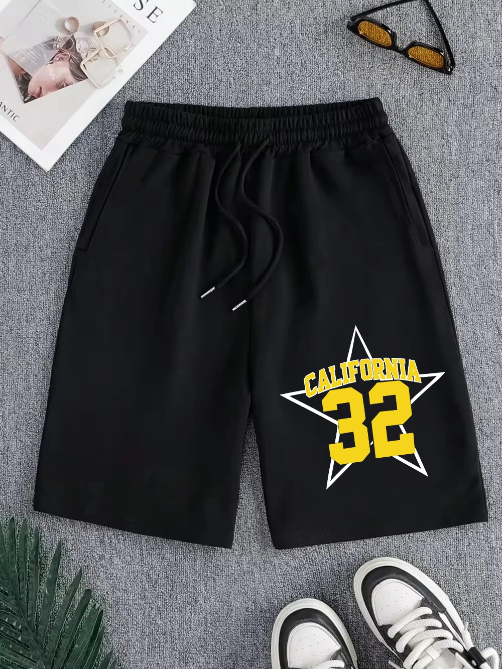 

California 32 Star Printed Pants Mens Summer Oversized Wide Knee Length Shorts Jogging Pocket Shorts Basics High Waisted Clothes