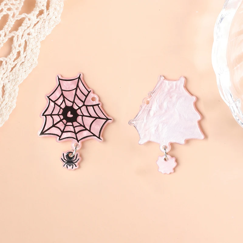 4Pcs Halloween Charms Creative Acrylic Pumpkin Cobweb Coffee Pendant For Necklace Keychain Diy Making|  Accessories