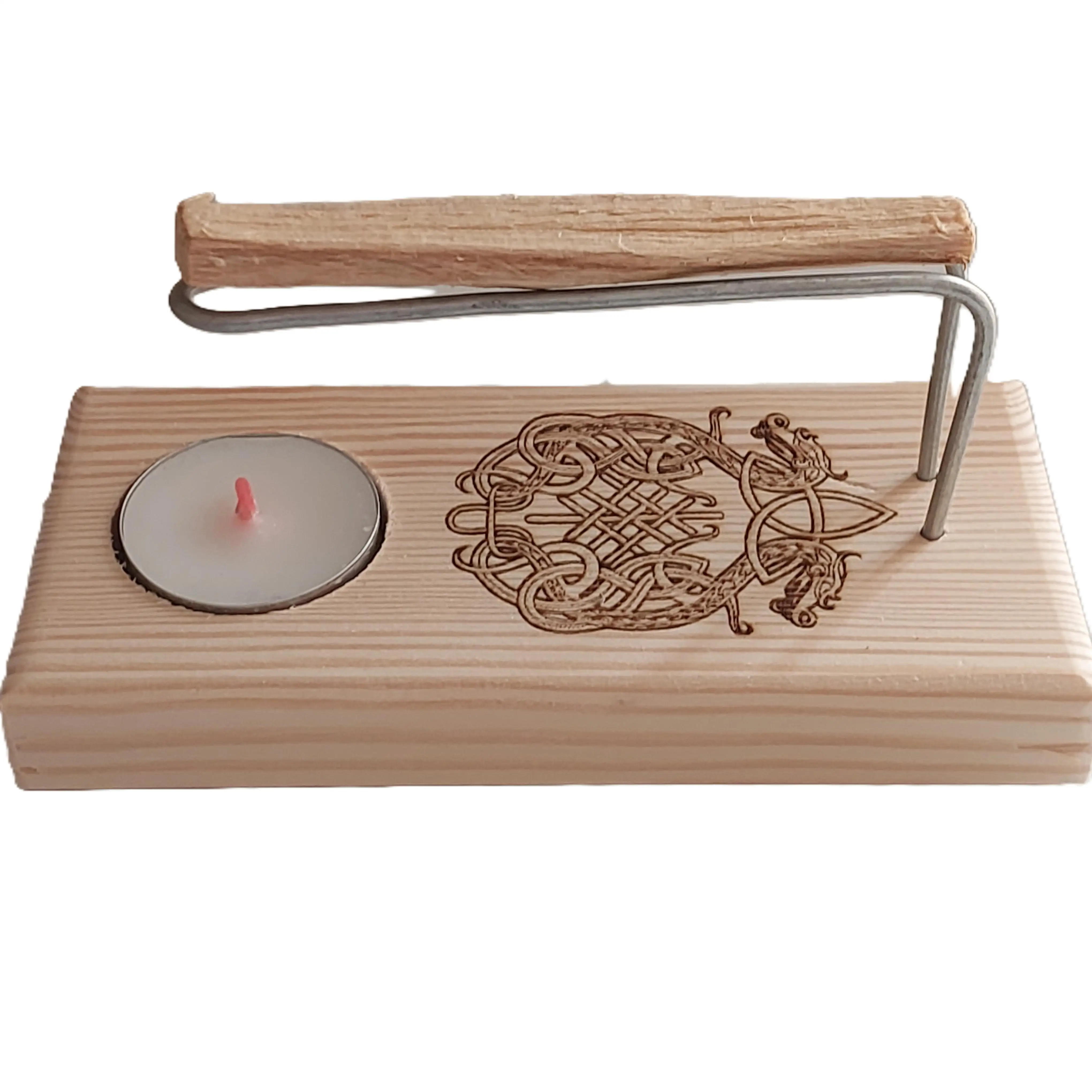 Set Quemador de Palo Santo con Base de Madera, Diseño Nórdico de Odín – Incluye Vela y Varillas – Marca YA-DECOREGALOS