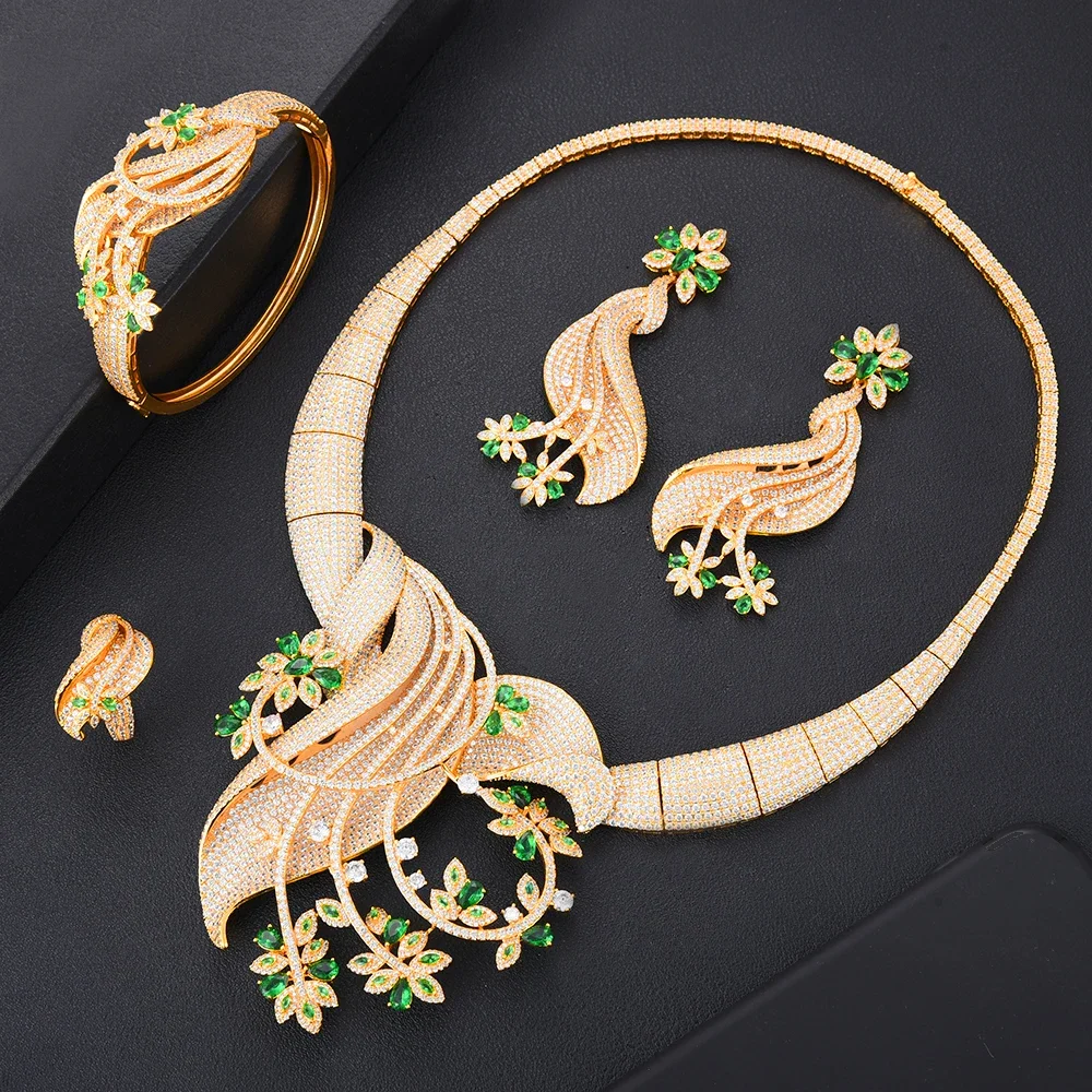 Soramoore الفاخرة الزفاف الزفاف 4 قطعة قلادة رائع الإسورة أقراط خاتم مجموعة زهرة شرابة مجوهرات عالية الجودة هدية #1