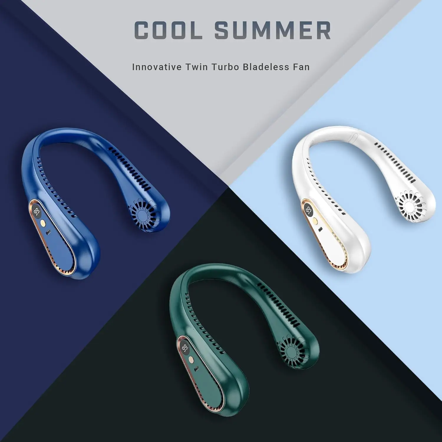 Neckbreeze pescoço ventilador portátil usb recarregável pessoal sem lâmina ventiladores de refrigeração soprar ar frio display digital 5 velocidades