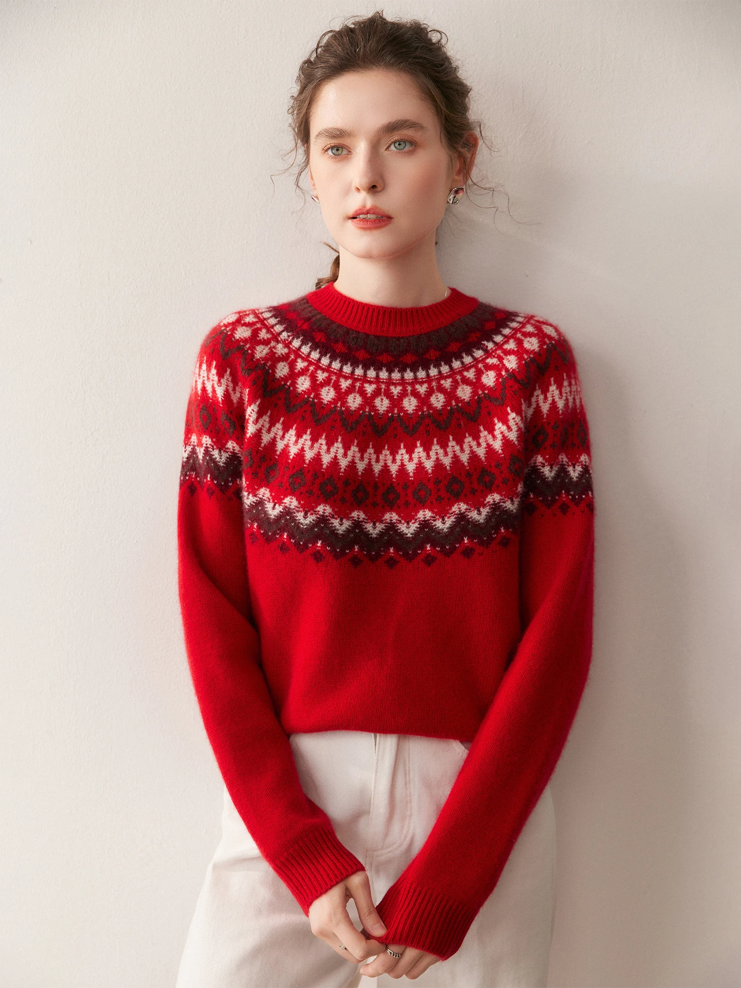 

Утепленный вязаный свитер из кашемира для женщин: винтажный свободный пуловер с круглым вырезом, теплый и уютный шерстяной топ