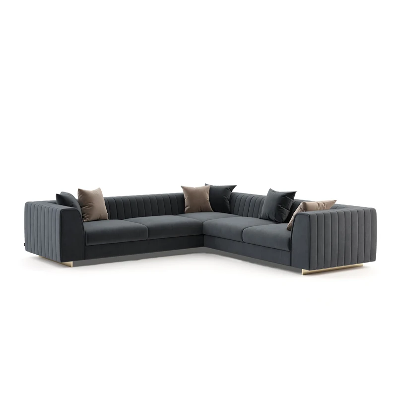 AIROW L-shaped Velvet Sectional Sofa, Luxury Living Room Couch