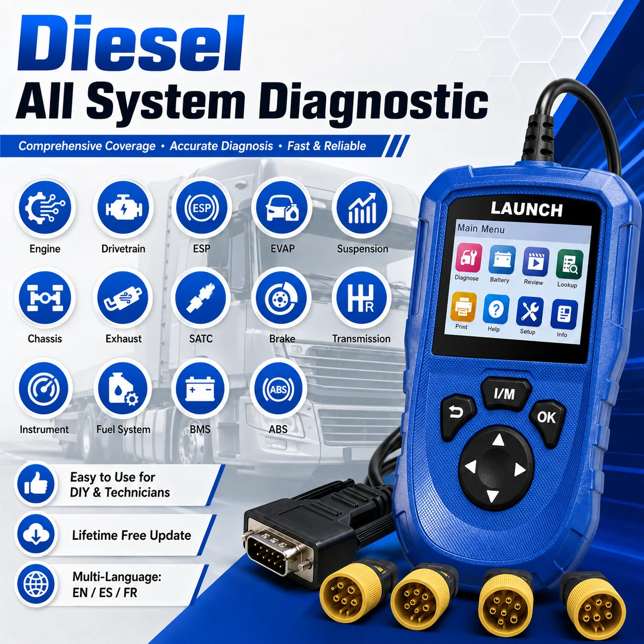 LAUNCH CR HD V2 OBD2&HD OBD Car Scanner Diagnostic Tools Engine Fault Code Professional Automotive Scanners HDOBD OBD2 Scanner