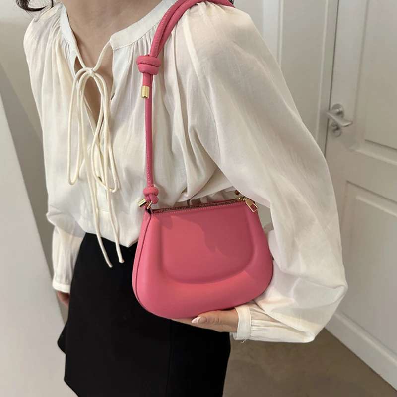 Soft Pu Leather Ladies Crossbody Bag Women Purple Underarm Bag Retro Candy Solid Color Handbag Fashion Design Girl Shoulder Bag