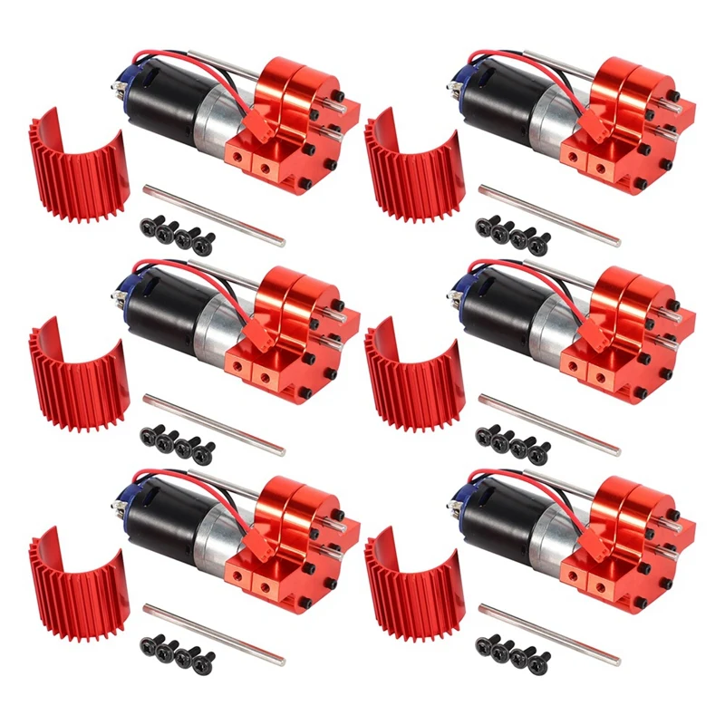 

6X 370 Brushed Motor+Alloy Heat Sink Gear Box Set With Steel Gears For WPL Henglong C14 C24 B14 B24 B16 B36,Red