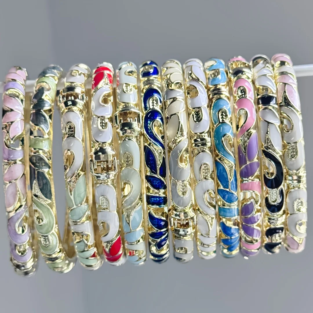Nouveau Bracelet en émail cloisonné motif Lotus fin 0.6 pour les attractions touristiques