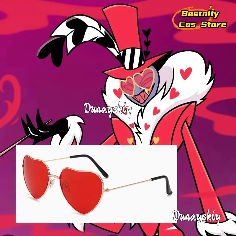 อะนิเมะวาเลนไทน์คอสเพลย์รูปหัวใจสีแดงแว่นตากันแดด 14*4.7 ซม.Golden กรอบแว่นตากันแดด Hazbin COS โรงแรม Prop