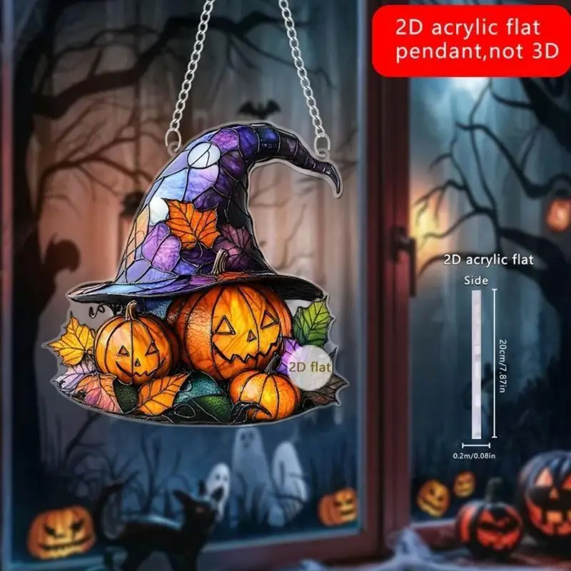  Witch Hat Stained Glass Suncatchers Window Hangings Ornament Colorful Glass Panel Wall Art Garden Homes Decors for Yard