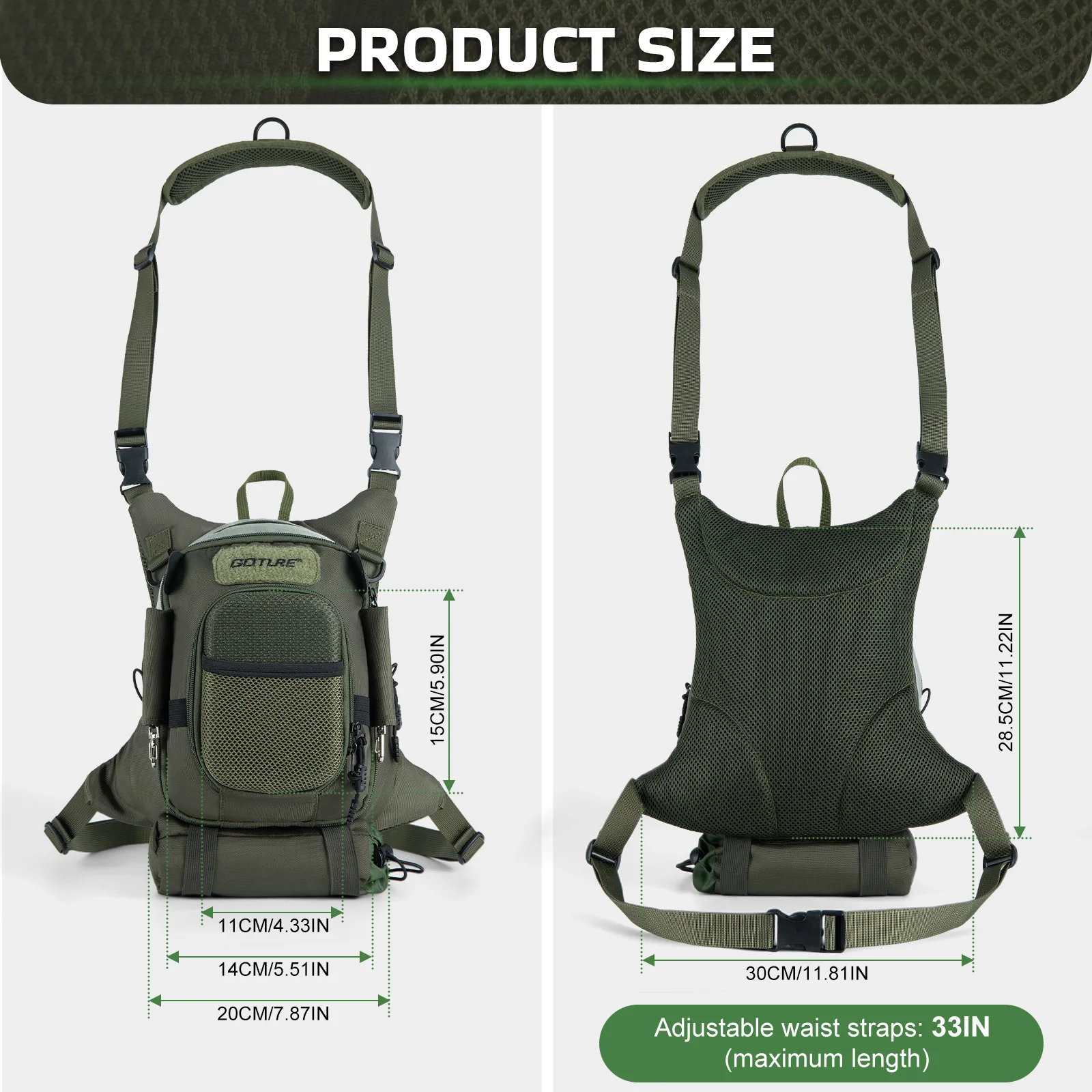 Goture 100% Polyester Fly Fishing Chest Bag Ultra Light Multi Pocket Sling Pack for Tools Accessories Outdoor Fishing Gear