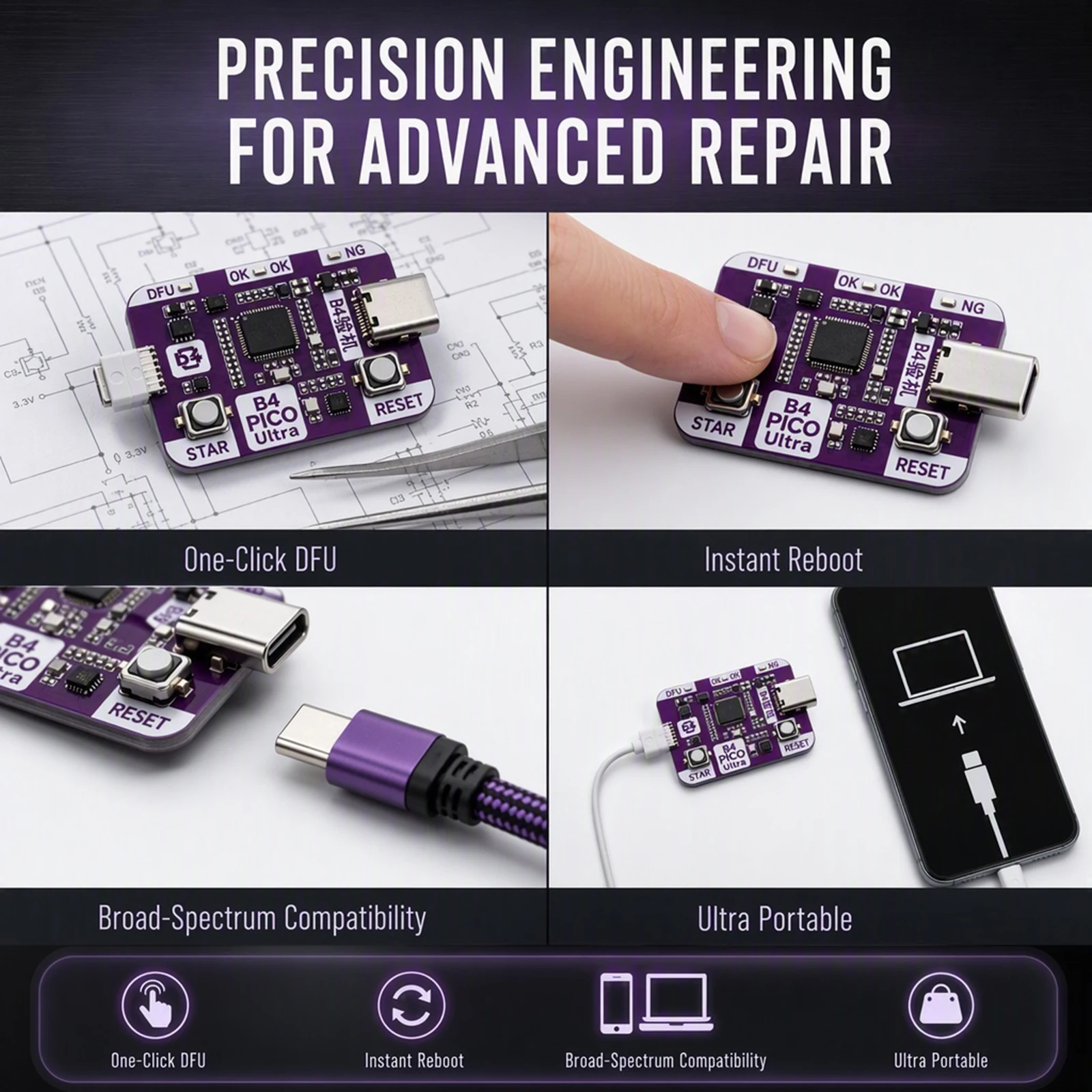 Phone Repair DFU Tool B4 Pico Ultra One-Click Auto Entry DFU Recovery Pwn Mode for IPhone XR XS 11