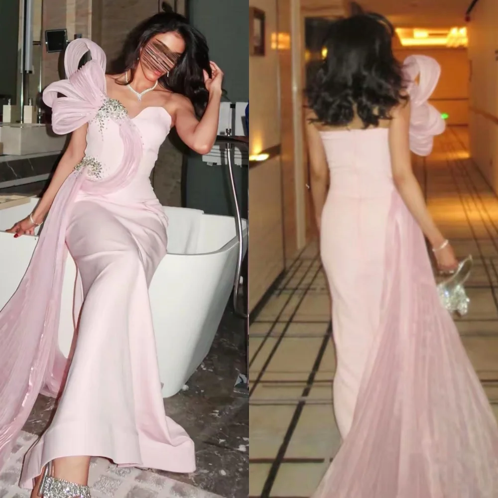 

Customized Matching Fashion Jersey Beading Sequined Ruched Mermaid Strapless Long Dresses Bespoke Occasion Dresses High Quality