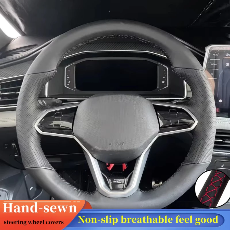 

Чехол на руль автомобиля из натуральной кожи для Volkswagen Atlas Golf 8 Mk8 Jetta Passat B9, чехол на руль автомобиля, аксессуар