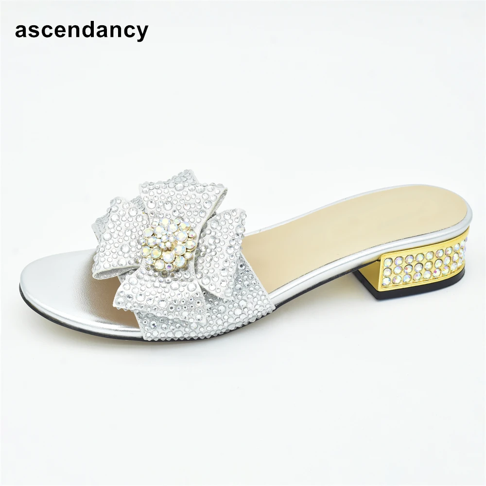 

2023 Latest Design Shoes Woman Party Womens Party Slippers Nigerian Women Wedding Shoes Decorated with Rhinestone Slip on Shoes