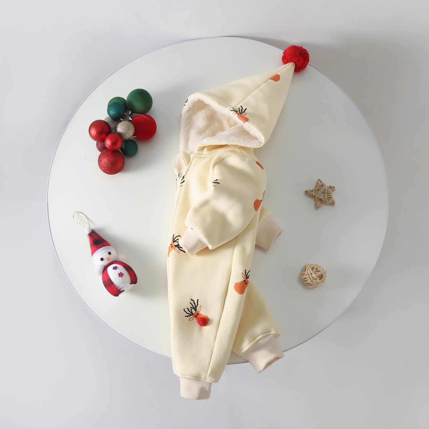 

6-24 Months Baby winter one-piece suit with fleece, winter coat, warm hooded zipper shirt, Christmas fleece baby climbing suit