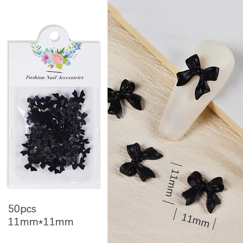

50pcs Ribbon Bow Nail Charm Part Black White Butterfly Tie Rhinestones Nail Art Accessories DIY Korean Style Manicure Decoration