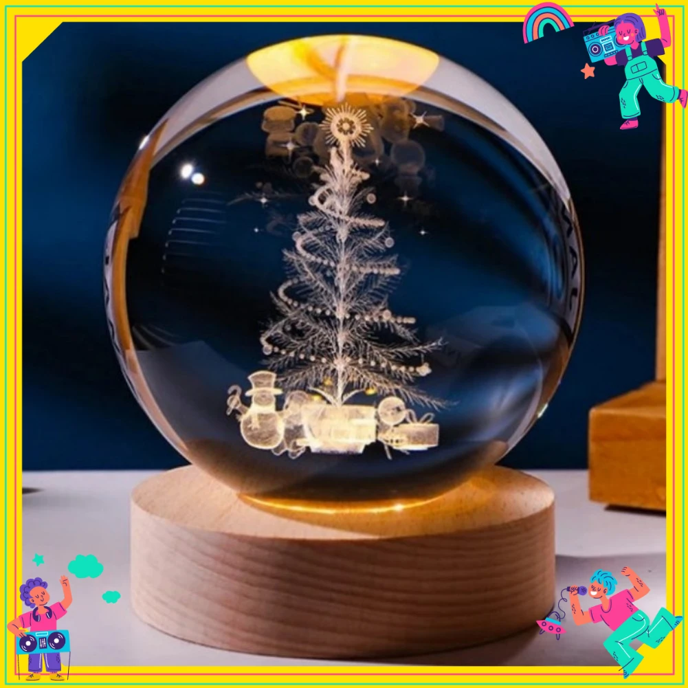 جديد عيد الميلاد عيد ميلاد بالطاقة متوهجة ثلاثية الأبعاد غالاكسي كريستال الكرة مصباح ضوء الليل السرير ضوء جو مصباح سطح المكتب الحلي