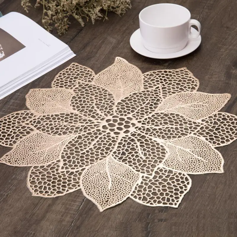 QX2E Lotus Flower Bronzing Hollow Placemat Western Cushion Heat Resistant Mat